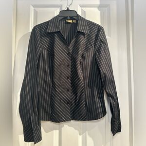 Long sleeve button up Caslon blouse black with white pinstripe, S